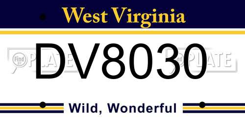 DV8030 West Virginia License Plate