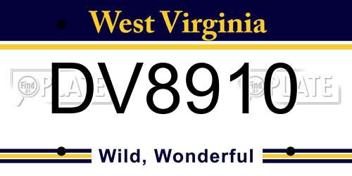 DV8910 West Virginia License Plate