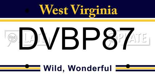 DVBP87 West Virginia License Plate