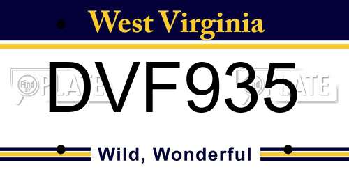 DVF935 West Virginia License Plate