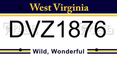 DVZ1876 West Virginia License Plate