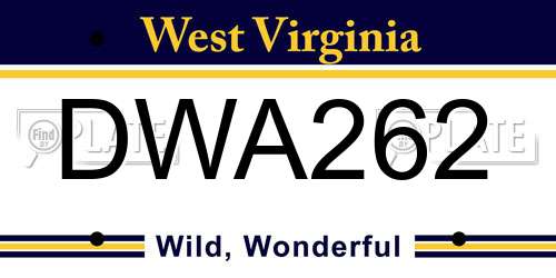 DWA262 West Virginia License Plate