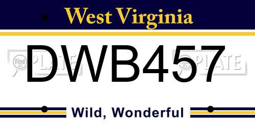 DWB457 West Virginia License Plate