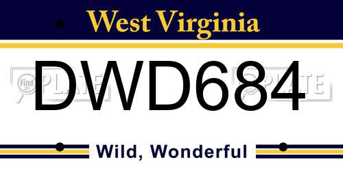 DWD684 West Virginia License Plate