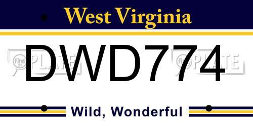 DWD774 West Virginia License Plate