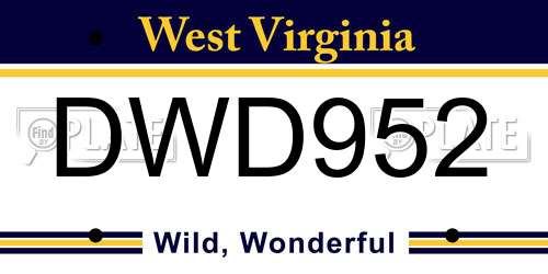DWD952 West Virginia License Plate