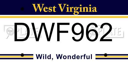 DWF962 West Virginia License Plate