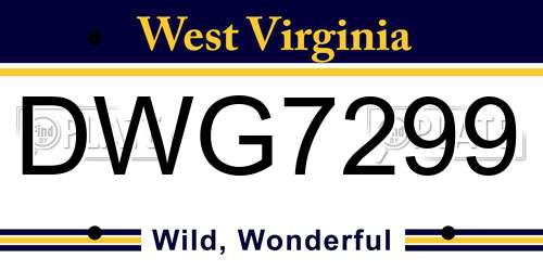 DWG7299 West Virginia License Plate