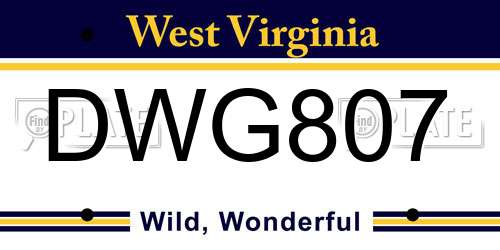 DWG807 West Virginia License Plate