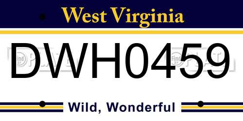 DWH0459 West Virginia License Plate