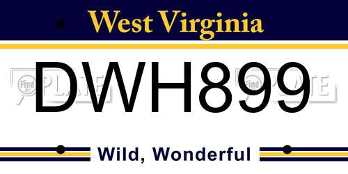 DWH899 West Virginia License Plate