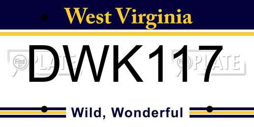 DWK117 West Virginia License Plate