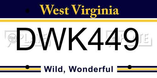 DWK449 West Virginia License Plate