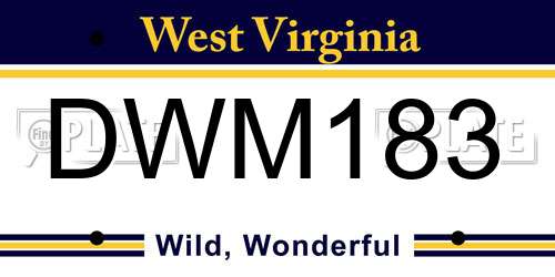 DWM183 West Virginia License Plate