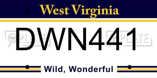 DWN441 West Virginia License Plate