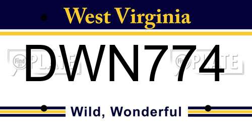 DWN774 West Virginia License Plate