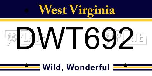 DWT692 West Virginia License Plate