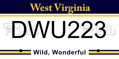 DWU223 West Virginia License Plate