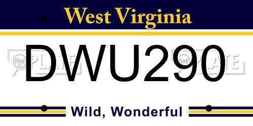 DWU290 West Virginia License Plate
