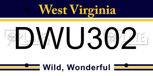 DWU302 West Virginia License Plate