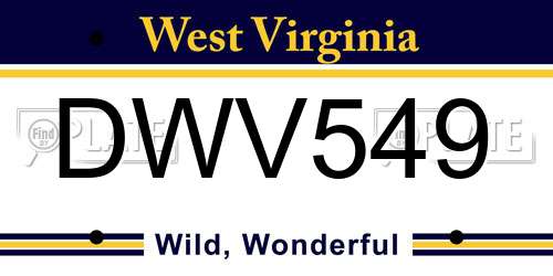 DWV549 West Virginia License Plate
