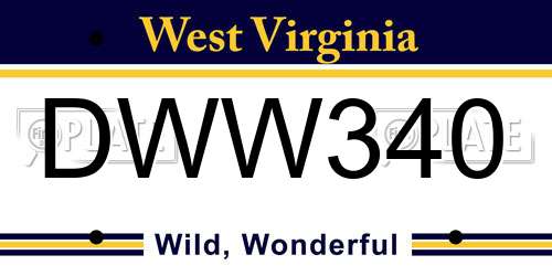 DWW340 West Virginia License Plate