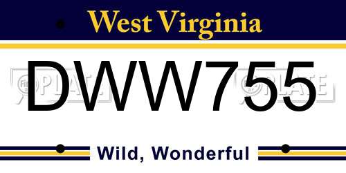 DWW755 West Virginia License Plate