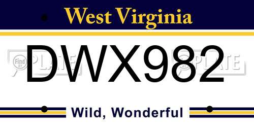 DWX982 West Virginia License Plate