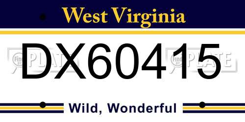 DX60415 West Virginia License Plate