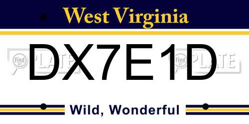 DX7E1D West Virginia License Plate