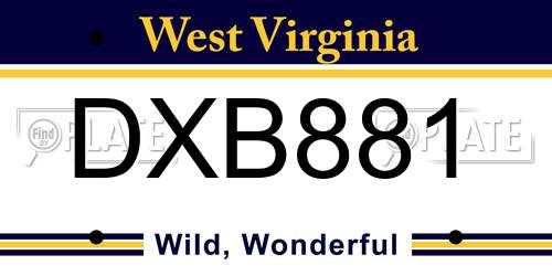DXB881 West Virginia License Plate