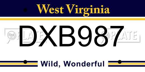 DXB987 West Virginia License Plate