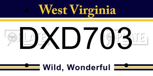 DXD703 West Virginia License Plate