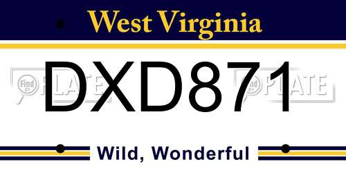 DXD871 West Virginia License Plate