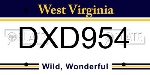 DXD954 West Virginia License Plate