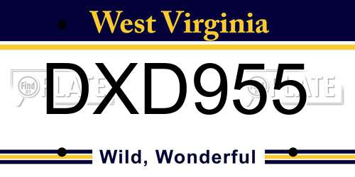 DXD955 West Virginia License Plate