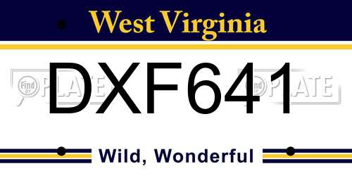 DXF641 West Virginia License Plate