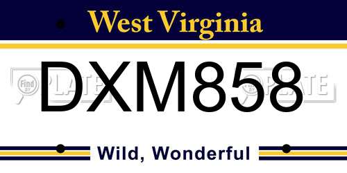 DXM858 West Virginia License Plate