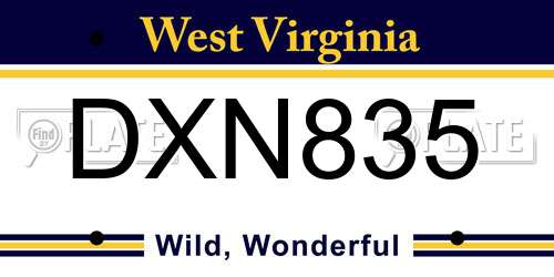 DXN835 West Virginia License Plate