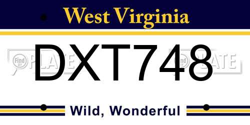 DXT748 West Virginia License Plate
