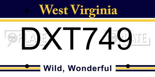 DXT749 West Virginia License Plate
