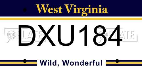 DXU184 West Virginia License Plate