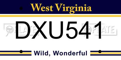 DXU541 West Virginia License Plate