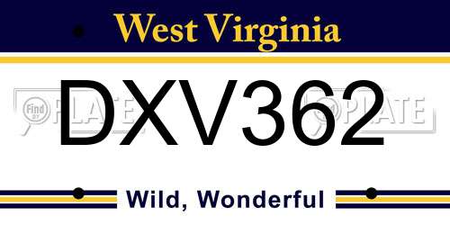 DXV362 West Virginia License Plate
