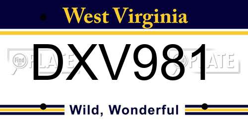 DXV981 West Virginia License Plate