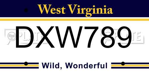 DXW789 West Virginia License Plate