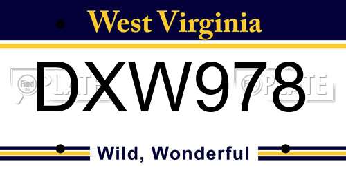 DXW978 West Virginia License Plate