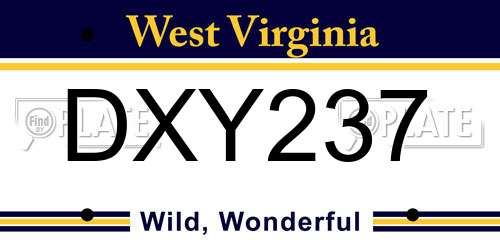 DXY237 West Virginia License Plate