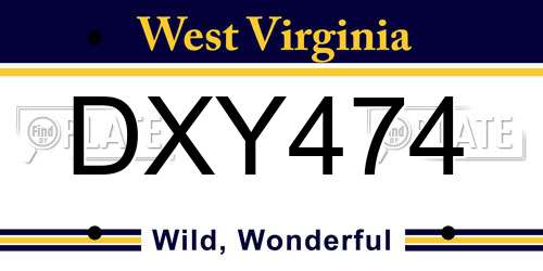 DXY474 West Virginia License Plate