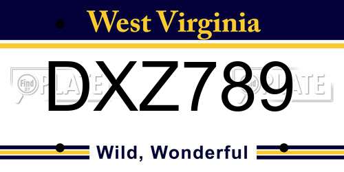 DXZ789 West Virginia License Plate